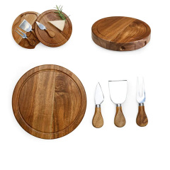 Round Acacia Wooden Cheese Serving Platter – Premium Serving Board
