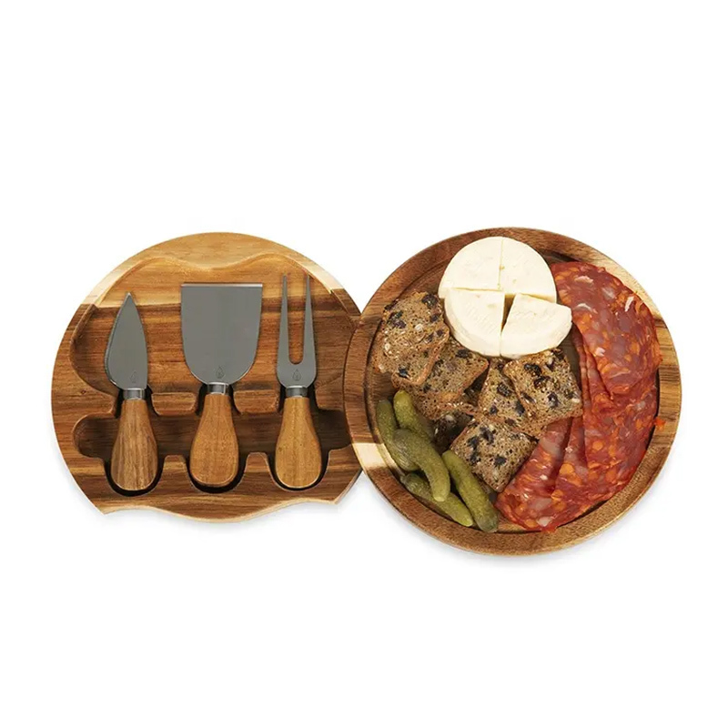 Round Acacia Wooden Cheese Serving Platter – Premium Serving Board