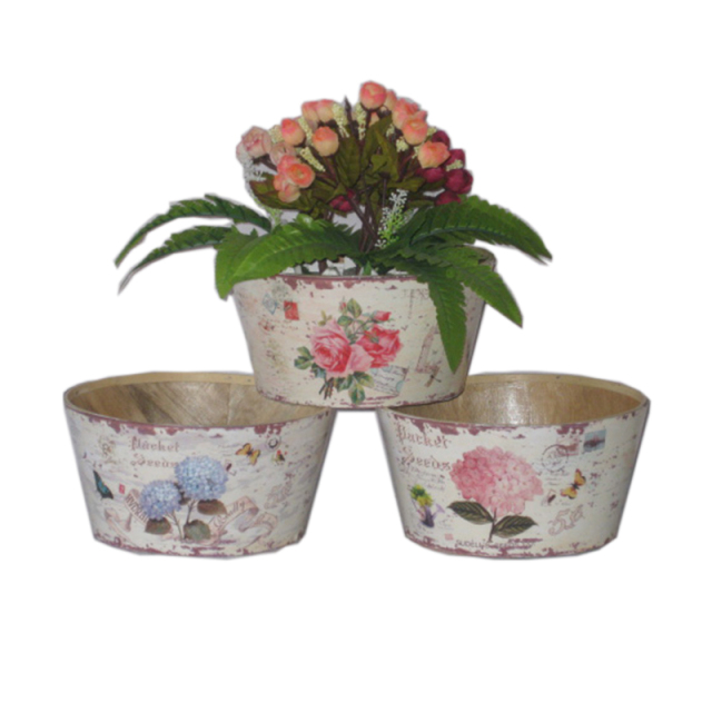 wholesale wooden flower boxes round