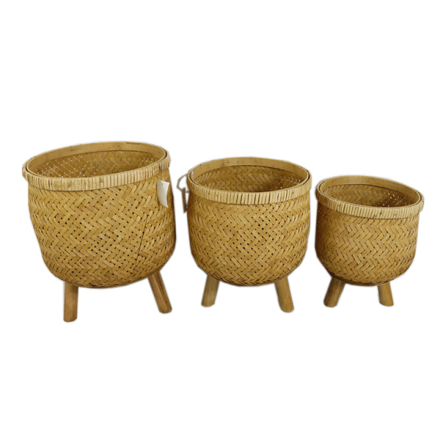 Decorative Woven Bamboo Storage with Wood Legs