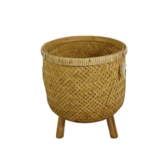 Decorative Woven Bamboo Storage with Wood Legs