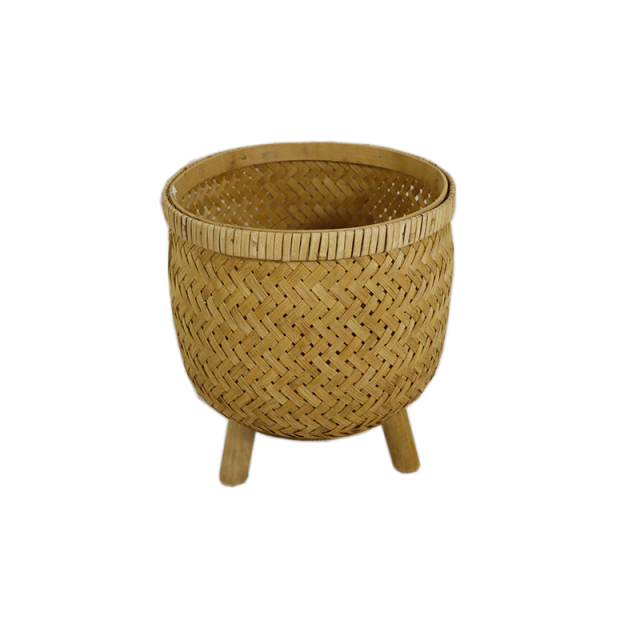 Decorative Woven Bamboo Storage with Wood Legs
