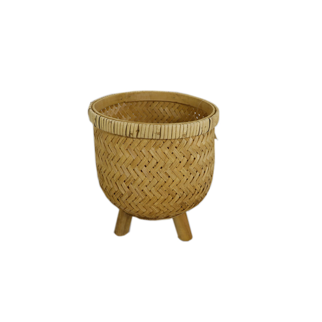 Decorative Woven Bamboo Storage with Wood Legs