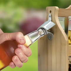 Bamboo Wooden 6 Bottle Carrier Beer Caddy With Sampler Boards