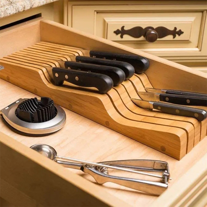 Kitchen Storage Universal Bamboo Knife Block in Drawer