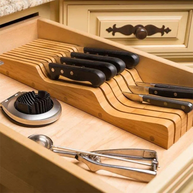 Kitchen Storage Universal Bamboo Knife Block in Drawer