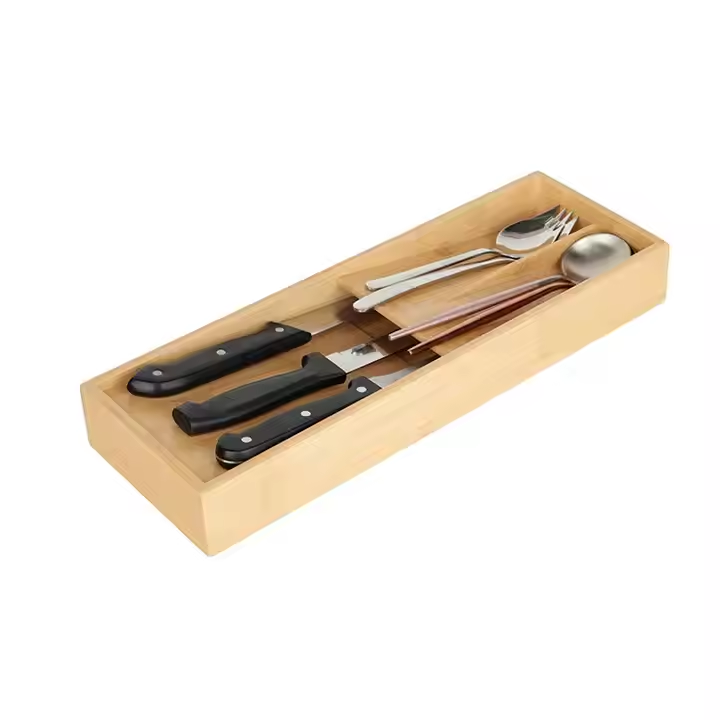 Bamboo Kitchen Drawer Organizer Cutlery Tray