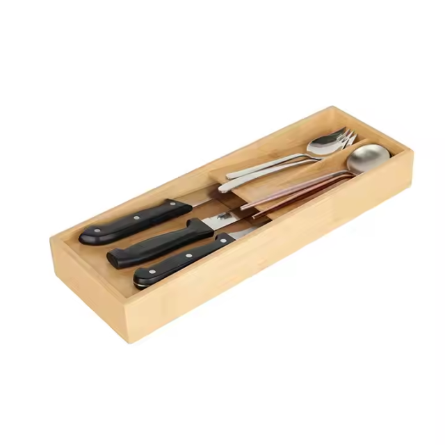 Bamboo Kitchen Drawer Organizer Cutlery Tray