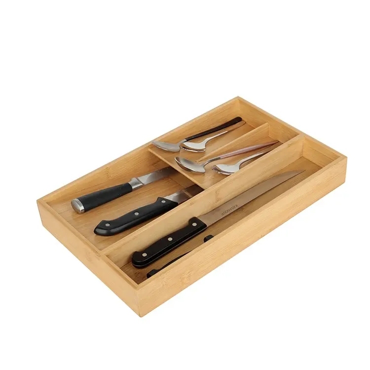 Bamboo Kitchen Drawer Organizer Cutlery Tray