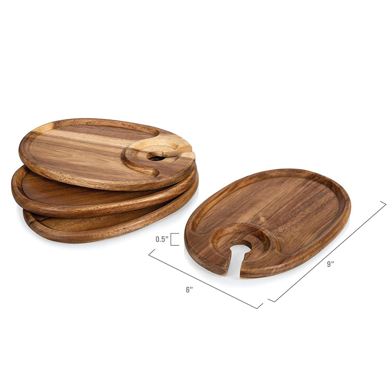 Acacia Wood Wine Appetizer Plates