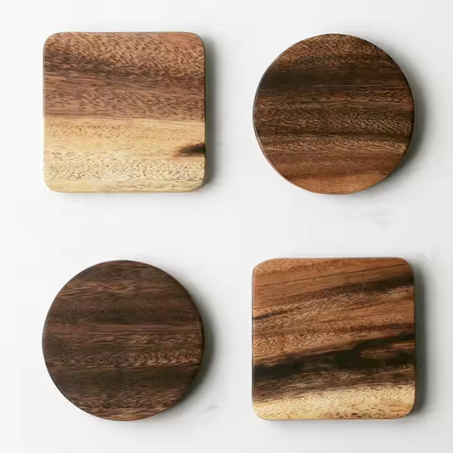 Laser EngravableSquare Round Acacia Wood Coaster