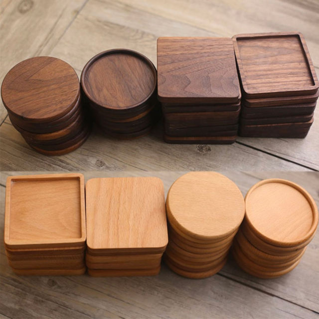 Wholesale Engraved Rustic Round Square Bamboo Walnut Wooden Coasters