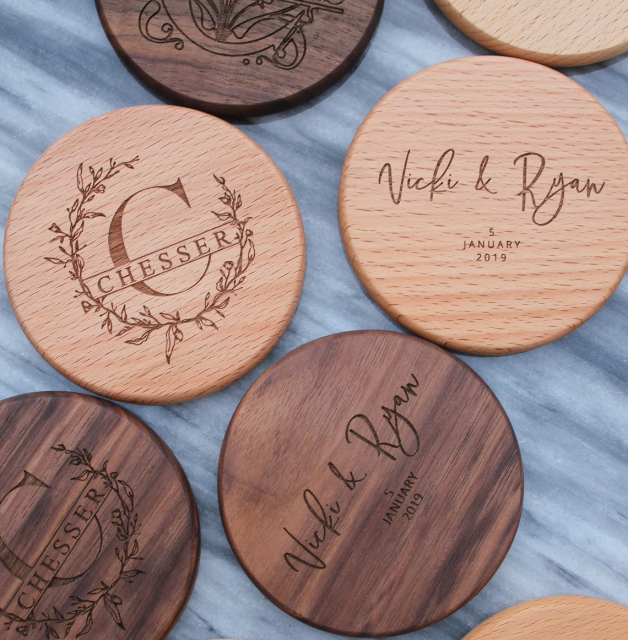 Wholesale Engraved Rustic Round Square Bamboo Walnut Wooden Coasters