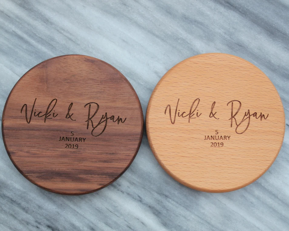 Wholesale Engraved Rustic Round Square Bamboo Walnut Wooden Coasters
