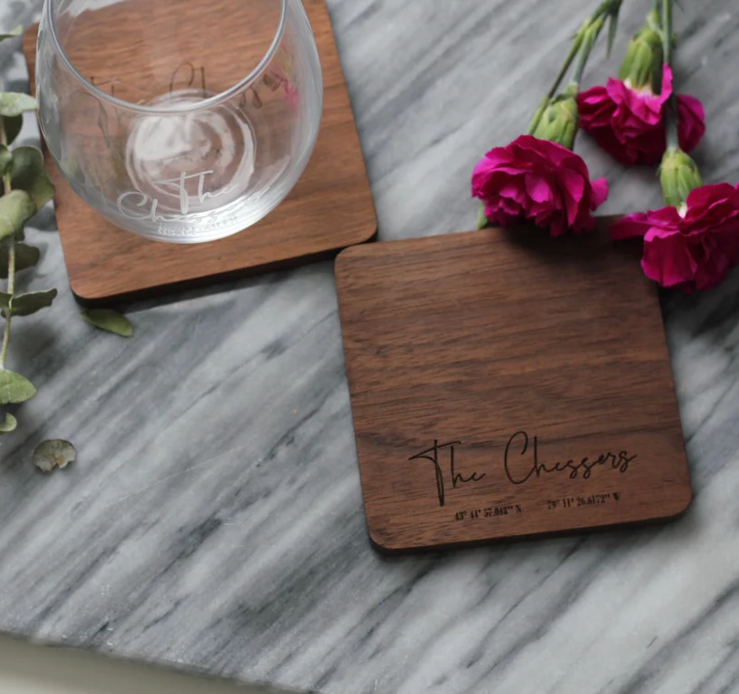 Wholesale Engraved Rustic Round Square Bamboo Walnut Wooden Coasters