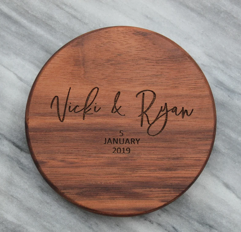 Wholesale Engraved Rustic Round Square Bamboo Walnut Wooden Coasters