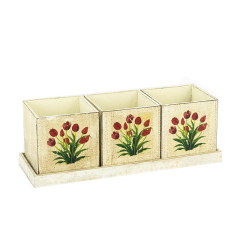 Small Square Painted Wood Planters Set 3