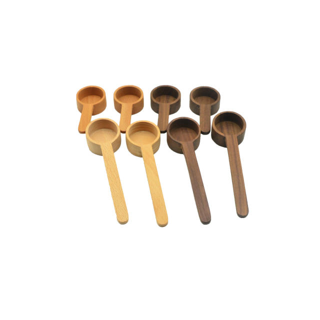 Wooden Spoon Cross-Border Solid Beech Walnut for Coffee Powder Long Short Mirror Polish 10ml Capacity