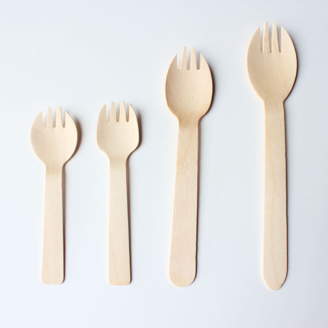 Mini Wooden Spork 100 Pc Bulk Appetizer Biodegradable Compostable Disposable Birchwood Fork Spoon 2-in-1 Utensil