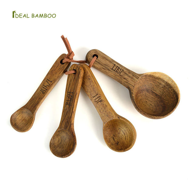 Acacia Wood Reusable Measuring Spoons for Coffee Matcha Cooking & Baking Utensils