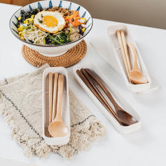 Creative Wooden Cutlery Spoon Chopsticks Set Portable Combination Spoon Chopsticks with Wooden Handle