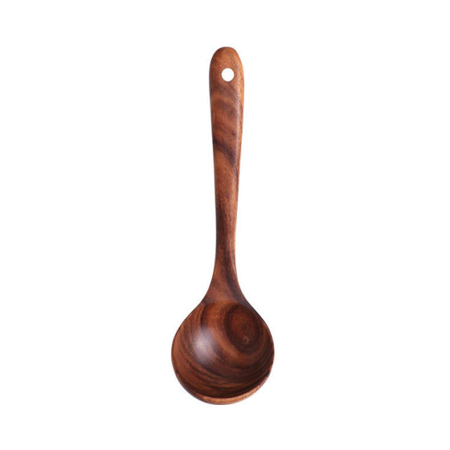 Classic Natural Wood Ladle Large Soup Spoon with Long Handle Handmade Non-Stick Utensils