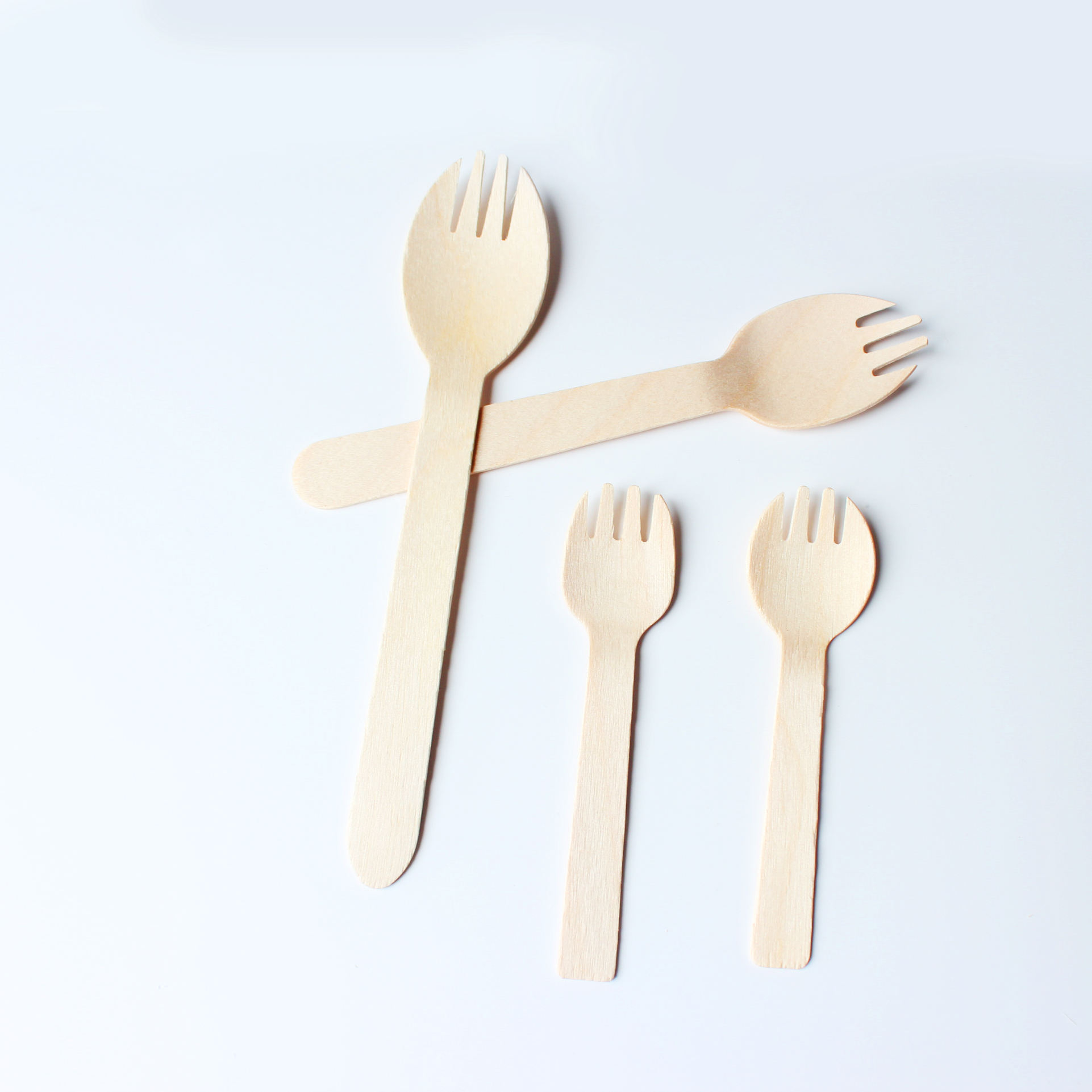 Mini Wooden Spork 100 Pc Bulk Appetizer Biodegradable Compostable Disposable Birchwood Fork Spoon 2-in-1 Utensil