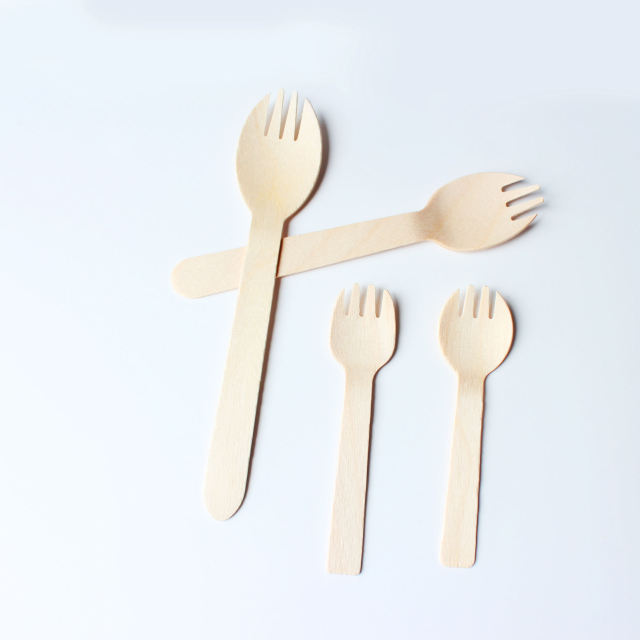 Mini Wooden Spork 100 Pc Bulk Appetizer Biodegradable Compostable Disposable Birchwood Fork Spoon 2-in-1 Utensil