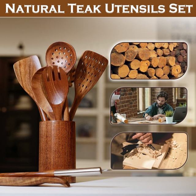Teak Wooden Cooking Kitchen Utensils Set