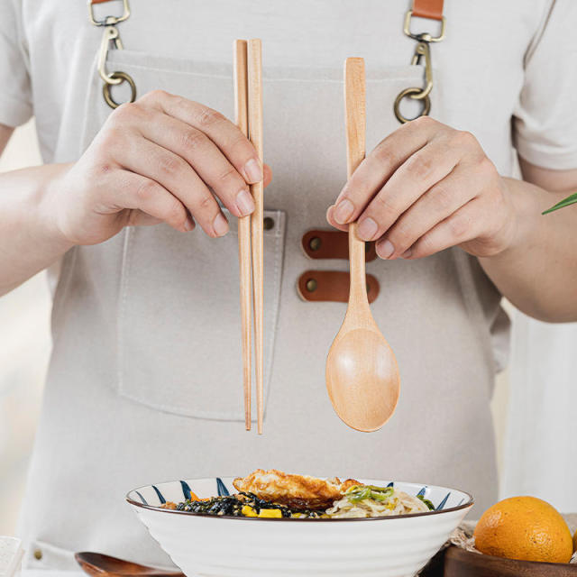 Creative Wooden Cutlery Spoon Chopsticks Set Portable Combination Spoon Chopsticks with Wooden Handle