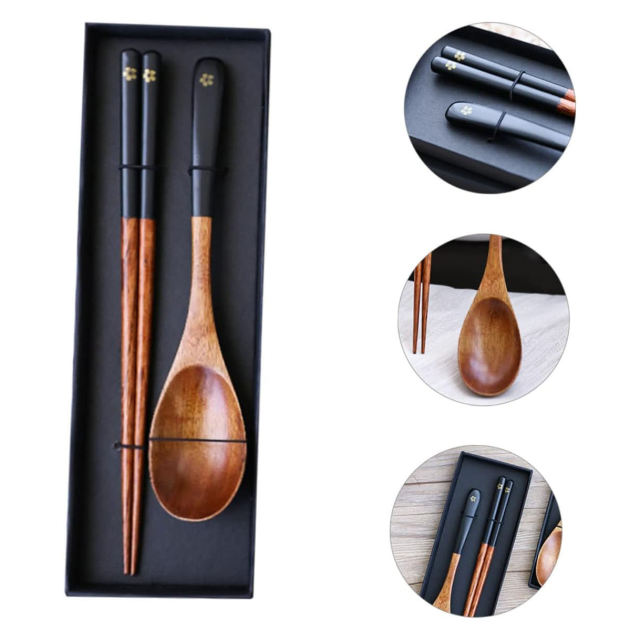 Wooden Spoon & Chopsticks Gift Set Wooden Chopsticks Travel Printed Spoon & Chopsticks Set