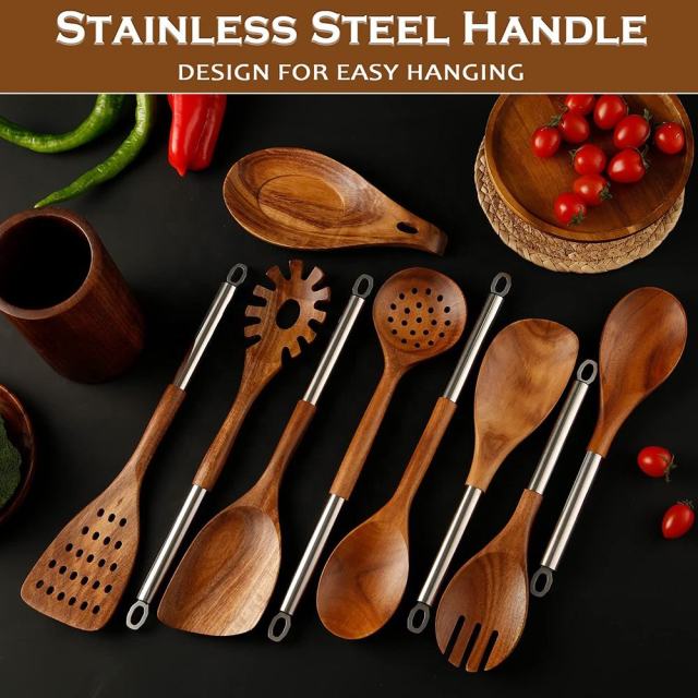Teak Wooden Cooking Kitchen Utensils Set
