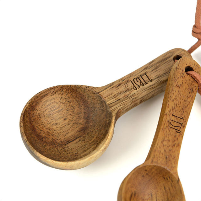 Acacia Wood Reusable Measuring Spoons for Coffee Matcha Cooking & Baking Utensils