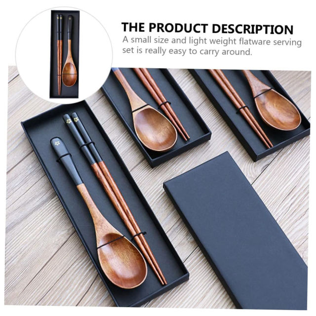 Wooden Spoon & Chopsticks Gift Set Wooden Chopsticks Travel Printed Spoon & Chopsticks Set