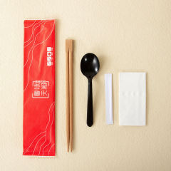 Custom Disposable Tensoge Bamboo Chopsticks Takeout Takeaway to Go Fork Knife Spoon Kit Cutlery Set