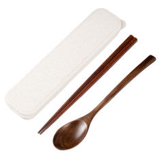 Creative Wooden Cutlery Spoon Chopsticks Set Portable Combination Spoon Chopsticks with Wooden Handle