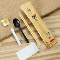 Custom Disposable Tensoge Bamboo Chopsticks Takeout Takeaway to Go Fork Knife Spoon Kit Cutlery Set