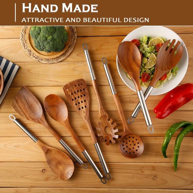 Teak Wooden Cooking Kitchen Utensils Set