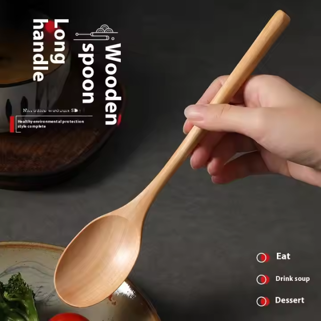 Personalized Kitchen Dining Tableware Long Handle Dishwasher Safe Wooden Spoon