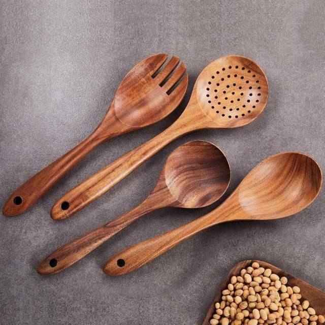 Classic Natural Wood Ladle Large Soup Spoon with Long Handle Handmade Non-Stick Utensils