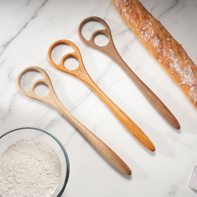 Wooden Walnut Long Handle Big Double-Hole Egg Whisk