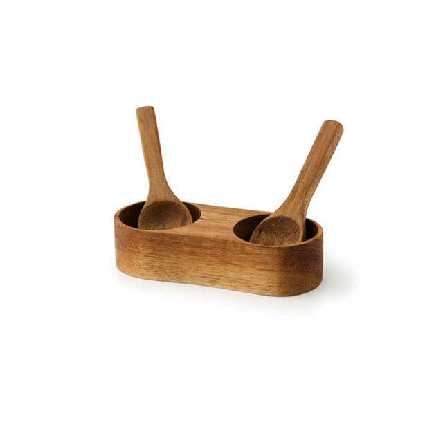 Acacia Wood Salt and Pepper Pinch Bowl with Spoons
