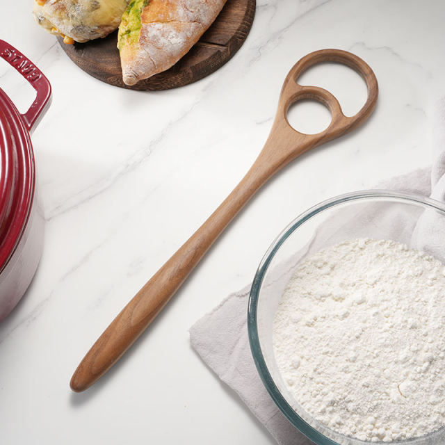 Wooden Walnut Long Handle Big Double-Hole Egg Whisk