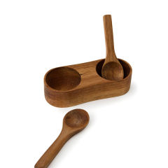 Acacia Wood Salt and Pepper Pinch Bowl with Spoons