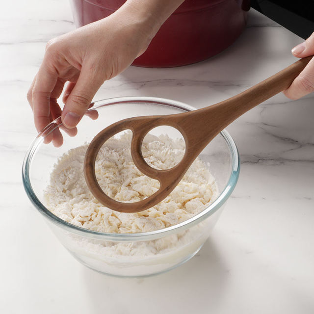 Wooden Walnut Long Handle Big Double-Hole Egg Whisk