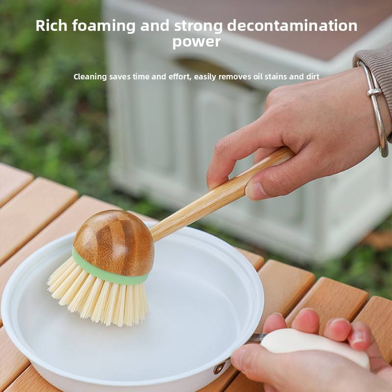 Long Bamboo Brush Handle Multi-Functional Solid Wood Kitchen Cleaning Brush Eco-Friendly Fruit Vegetable Dishwashing Tool
