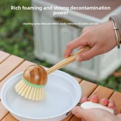 Long Bamboo Brush Handle Multi-Functional Solid Wood Kitchen Cleaning Brush Eco-Friendly Fruit Vegetable Dishwashing Tool