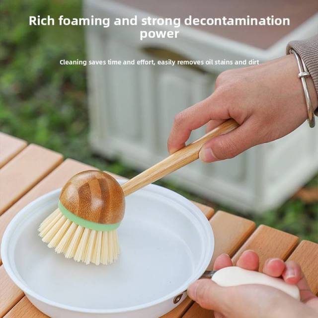 Long Bamboo Brush Handle Multi-Functional Solid Wood Kitchen Cleaning Brush Eco-Friendly Fruit Vegetable Dishwashing Tool