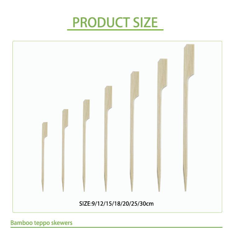 9cm 12cm 15cm 25cm Flat Bamboo Stick with Long Handle Customizable Logo Bamboo Picks Outdoor for BBQ Packaged in Bag