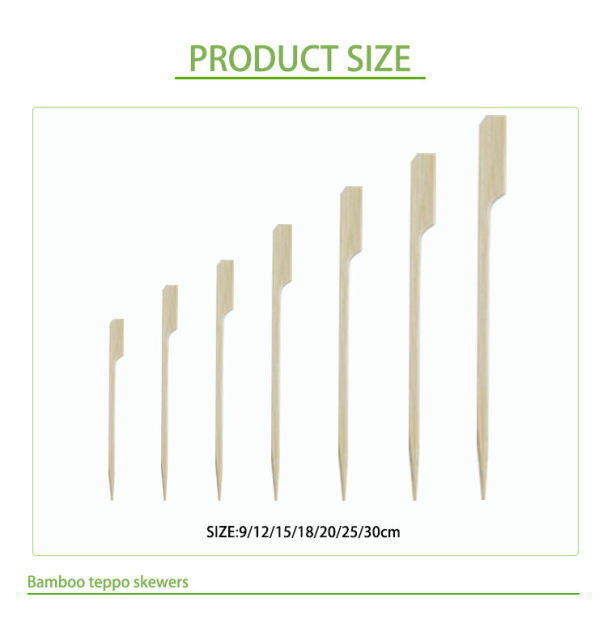9cm 12cm 15cm 25cm Flat Bamboo Stick with Long Handle Customizable Logo Bamboo Picks Outdoor for BBQ Packaged in Bag